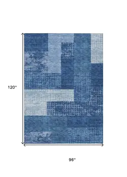 8' X 10' Navy Blue And Sky Blue Geometric Washable Indoor Outdoor Area Rug