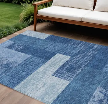 8' X 10' Navy Blue And Sky Blue Geometric Washable Indoor Outdoor Area Rug