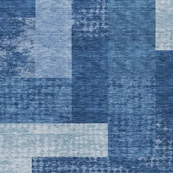 8' X 10' Navy Blue And Sky Blue Geometric Washable Indoor Outdoor Area Rug