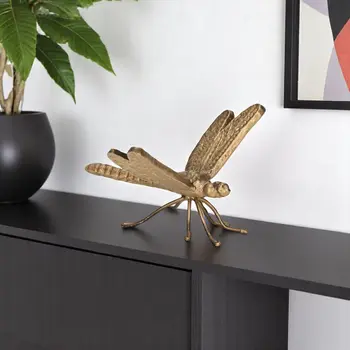 6" Antiqued Gold Cast Iron Dragonfly Figurine