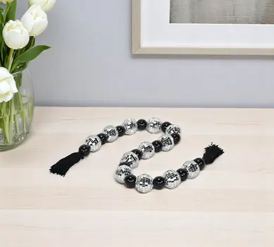 48" Black And Silver Bling Bling Beads Decorative Tassel