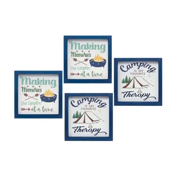 Set Of Four N And A Dark Blue Framed Wall Art