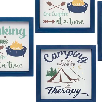 Set Of Four N And A Dark Blue Framed Wall Art