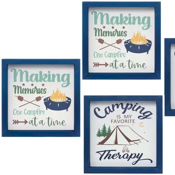Set Of Four N And A Dark Blue Framed Wall Art