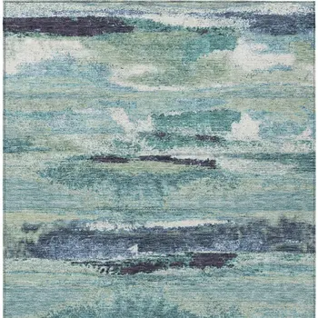 3' X 5' Sage Teal Blue And Navy Blue Abstract Washable Indoor Outdoor Area Rug