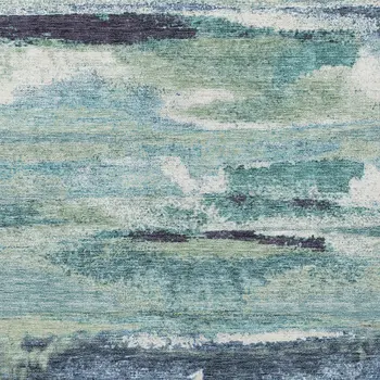 3' X 5' Sage Teal Blue And Navy Blue Abstract Washable Indoor Outdoor Area Rug
