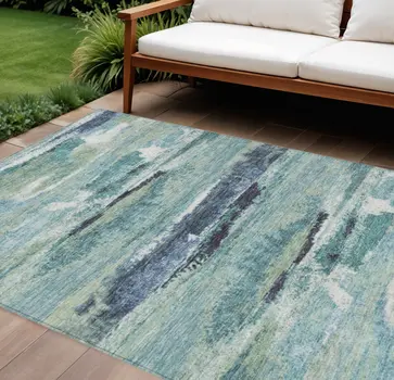 8' X 10' Sage Teal Blue And Navy Blue Abstract Washable Indoor Outdoor Area Rug