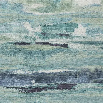 9' X 12' Sage Teal Blue And Navy Blue Abstract Washable Indoor Outdoor Area Rug