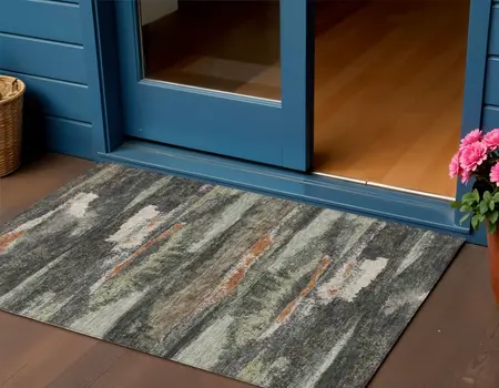 3' X 5' Charcoal Copper And Ivory Abstract Washable Indoor Outdoor Area Rug