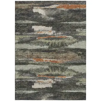 3' X 5' Charcoal Copper And Ivory Abstract Washable Indoor Outdoor Area Rug