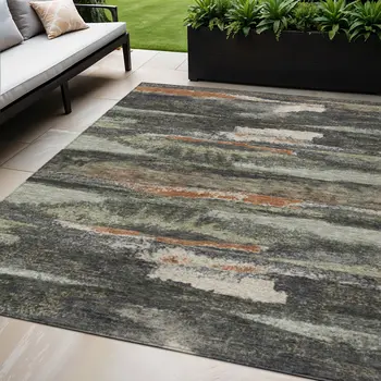 5' X 8' Charcoal Copper And Ivory Abstract Washable Indoor Outdoor Area Rug