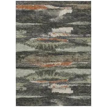 5' X 8' Charcoal Copper And Ivory Abstract Washable Indoor Outdoor Area Rug