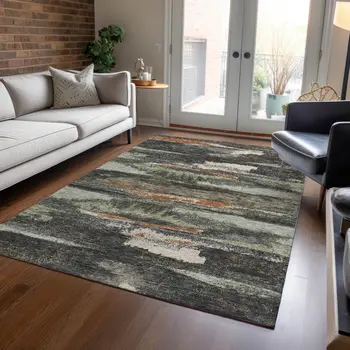 5' X 8' Charcoal Copper And Ivory Abstract Washable Indoor Outdoor Area Rug