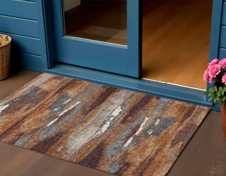 3' X 5' Copper Rust And Ivory Abstract Washable Indoor Outdoor Area Rug