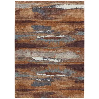 5' X 8' Copper Rust And Ivory Abstract Washable Indoor Outdoor Area Rug
