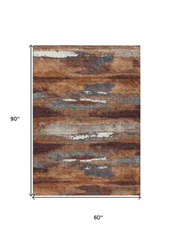 5' X 8' Copper Rust And Ivory Abstract Washable Indoor Outdoor Area Rug