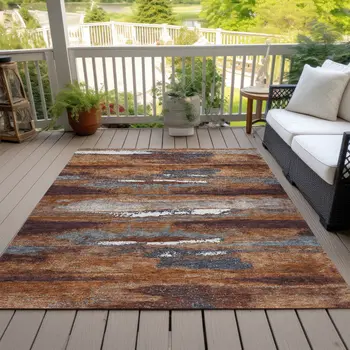 5' X 8' Copper Rust And Ivory Abstract Washable Indoor Outdoor Area Rug