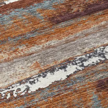 5' X 8' Copper Rust And Ivory Abstract Washable Indoor Outdoor Area Rug