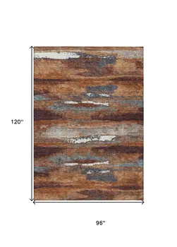 8' X 10' Copper Rust And Ivory Abstract Washable Indoor Outdoor Area Rug