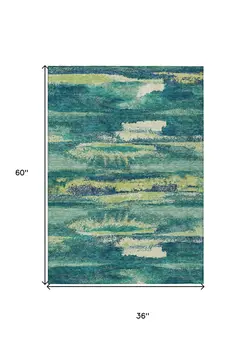 3' X 5' Emerald And Lime Green Abstract Washable Indoor Outdoor Area Rug