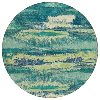 8' Emerald And Lime Green Round Abstract Washable Indoor Outdoor Area Rug