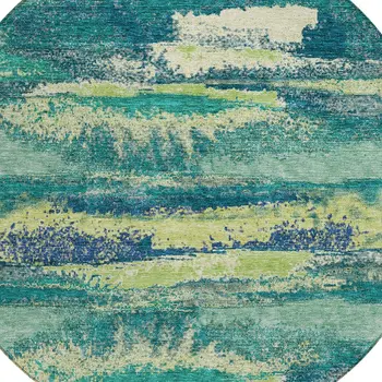 8' Emerald And Lime Green Round Abstract Washable Indoor Outdoor Area Rug