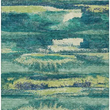 9' X 12' Emerald And Lime Green Abstract Washable Indoor Outdoor Area Rug