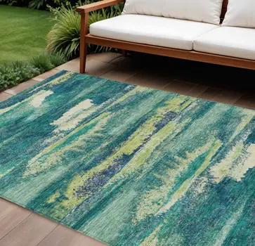9' X 12' Emerald And Lime Green Abstract Washable Indoor Outdoor Area Rug