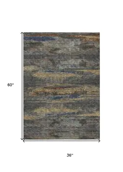 3' X 5' Graphite And Gray Abstract Washable Indoor Outdoor Area Rug