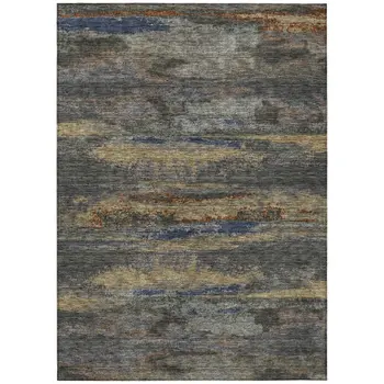 9' X 12' Graphite And Gray Abstract Washable Indoor Outdoor Area Rug