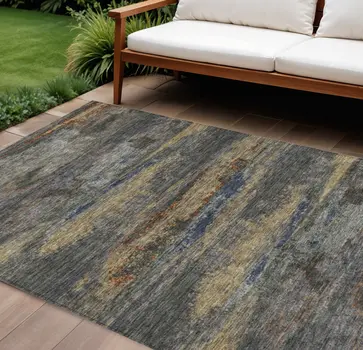 10' X 14' Graphite And Gray Abstract Washable Indoor Outdoor Area Rug