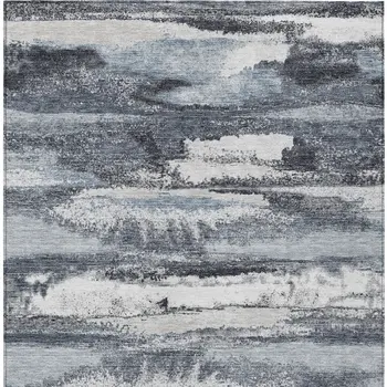 3' X 5' Gray And Silver Abstract Washable Indoor Outdoor Area Rug