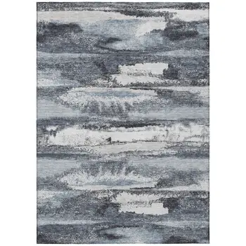 3' X 5' Gray And Silver Abstract Washable Indoor Outdoor Area Rug