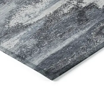 3' X 5' Gray And Silver Abstract Washable Indoor Outdoor Area Rug