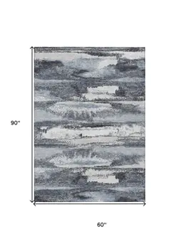 5' X 8' Gray And Silver Abstract Washable Indoor Outdoor Area Rug