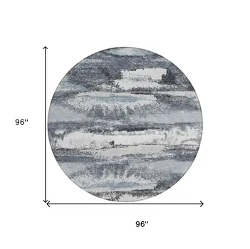 8' Gray And Silver Round Abstract Washable Indoor Outdoor Area Rug