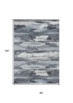 8' X 10' Gray And Silver Abstract Washable Indoor Outdoor Area Rug