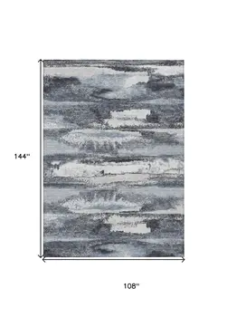 9' X 12' Gray And Silver Abstract Washable Indoor Outdoor Area Rug