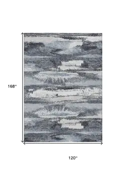 10' X 14' Gray And Silver Abstract Washable Indoor Outdoor Area Rug