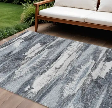 10' X 14' Gray And Silver Abstract Washable Indoor Outdoor Area Rug