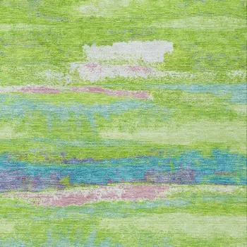5' X 8' Lime Green And Sky Blue Abstract Washable Indoor Outdoor Area Rug
