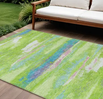 8' X 10' Lime Green And Sky Blue Abstract Washable Indoor Outdoor Area Rug