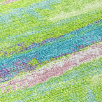 8' X 10' Lime Green And Sky Blue Abstract Washable Indoor Outdoor Area Rug
