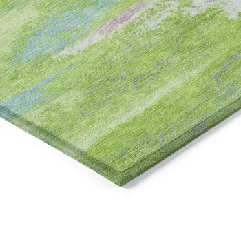 9' X 12' Lime Green And Sky Blue Abstract Washable Indoor Outdoor Area Rug