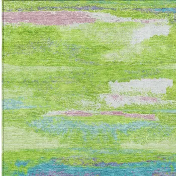 10' X 14' Lime Green And Sky Blue Abstract Washable Indoor Outdoor Area Rug