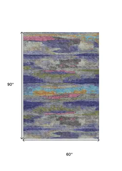 5' X 8' Lavender Pink And Blue Abstract Washable Indoor Outdoor Area Rug