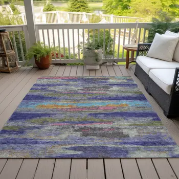 9' X 12' Lavender Pink And Blue Abstract Washable Indoor Outdoor Area Rug