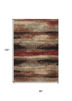 8' X 10' Brown Beige And Burgundy Abstract Washable Indoor Outdoor Area Rug