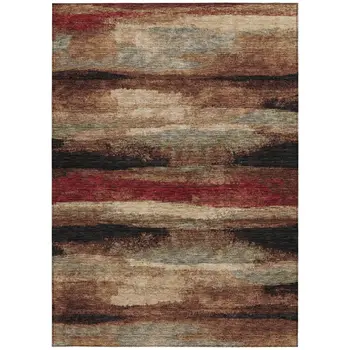 8' X 10' Brown Beige And Burgundy Abstract Washable Indoor Outdoor Area Rug