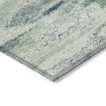 5' X 8' Mint Green Ivory And Denim Blue Abstract Washable Indoor Outdoor Area Rug